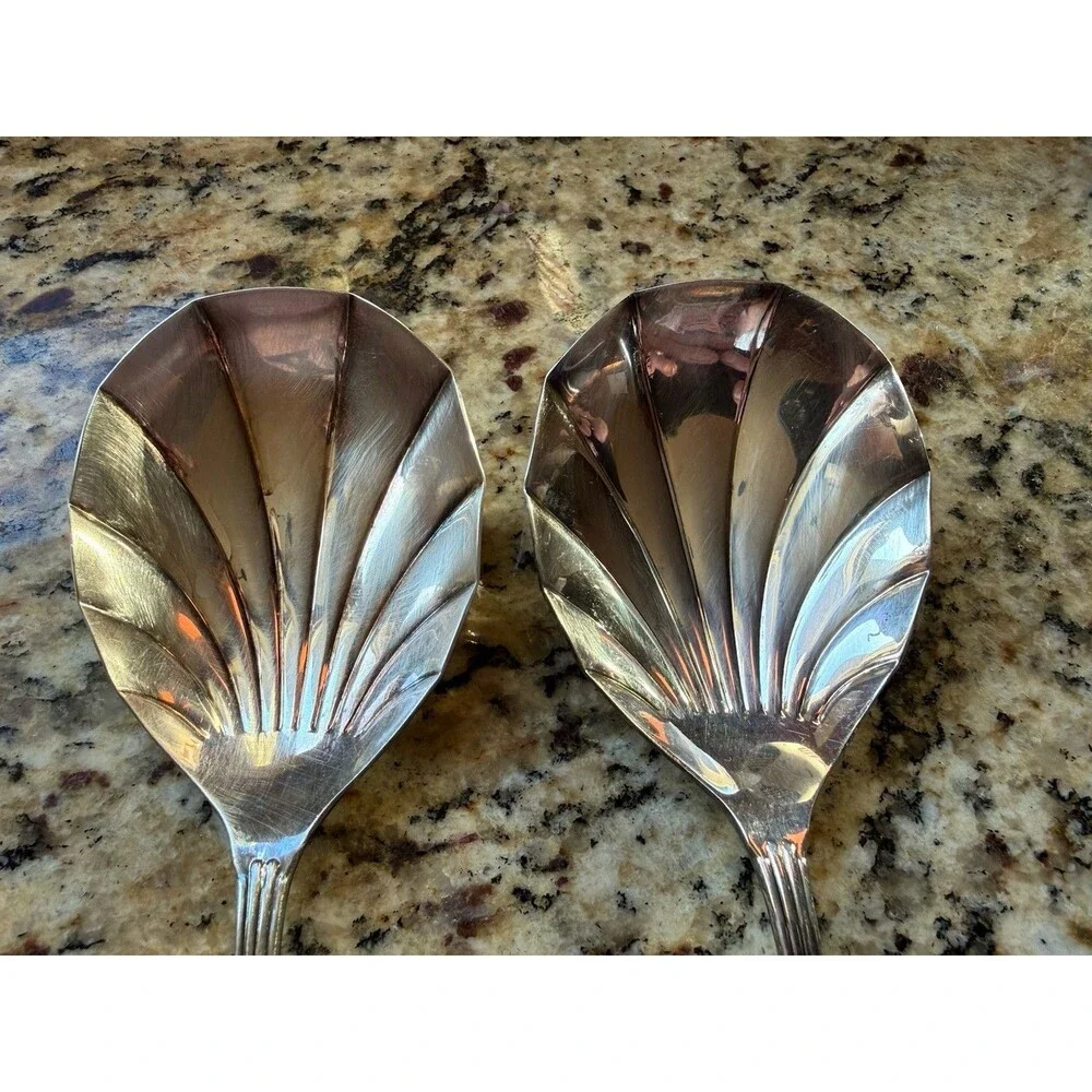 Antique Yeoman England Silver Plate Shell Berry Casserole Spoon X 2 Serving